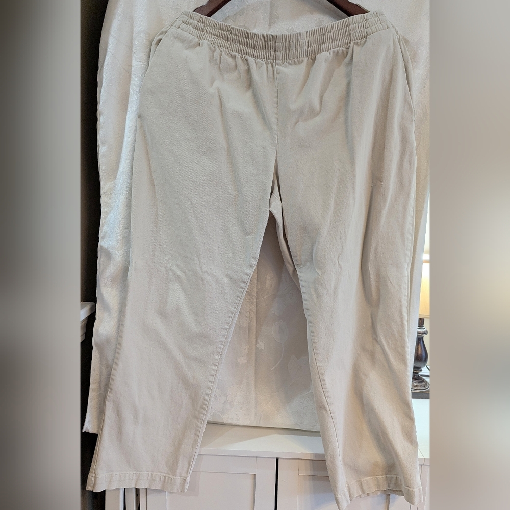 Woman Within Straight Leg Elastic Waist Pants - Khaki